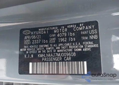 2021 Hyundai Elantra Hybrid Limited из США, поврежденный, VIN KMHLN4AJ7MU009608